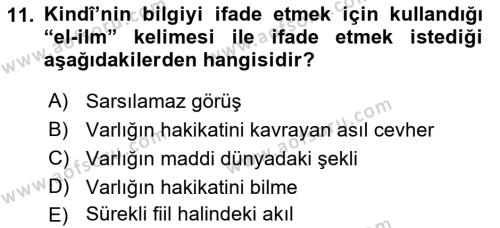 Ortaçağ Felsefesi 2 Dersi 2017 - 2018 Yılı (Vize) Ara Sınavı 11. Soru