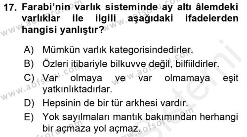 Ortaçağ Felsefesi 2 Dersi 2017 - 2018 Yılı (Vize) Ara Sınavı 17. Soru