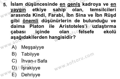 Ortaçağ Felsefesi 2 Dersi 2017 - 2018 Yılı (Vize) Ara Sınavı 5. Soru