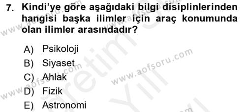 Ortaçağ Felsefesi 2 Dersi 2017 - 2018 Yılı (Vize) Ara Sınavı 7. Soru