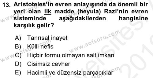 Ortaçağ Felsefesi 2 Dersi 2018 - 2019 Yılı (Vize) Ara Sınavı 13. Soru