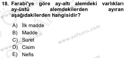 Ortaçağ Felsefesi 2 Dersi 2018 - 2019 Yılı (Vize) Ara Sınavı 18. Soru