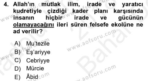 Ortaçağ Felsefesi 2 Dersi 2018 - 2019 Yılı (Vize) Ara Sınavı 4. Soru