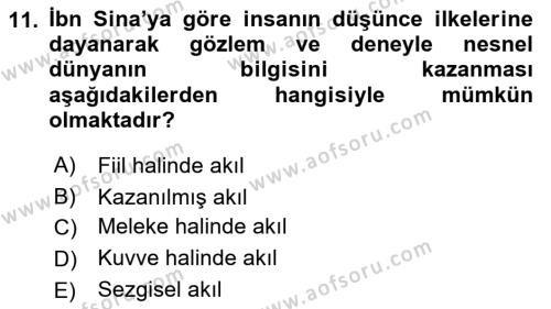 Ortaçağ Felsefesi 2 Dersi 2018 - 2019 Yılı (Final) Dönem Sonu Sınavı 11. Soru