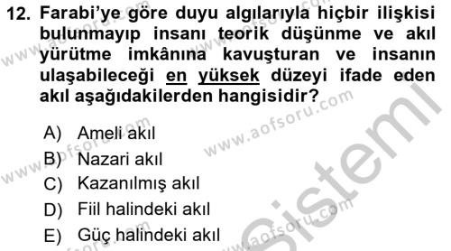 Ortaçağ Felsefesi 2 Dersi 2018 - 2019 Yılı Yaz Okulu Sınavı 12. Soru