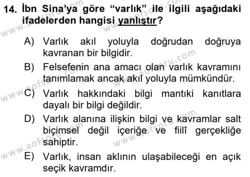 Ortaçağ Felsefesi 2 Dersi 2018 - 2019 Yılı Yaz Okulu Sınavı 14. Soru