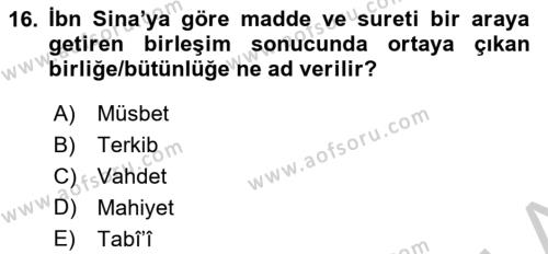 Ortaçağ Felsefesi 2 Dersi 2018 - 2019 Yılı Yaz Okulu Sınavı 16. Soru