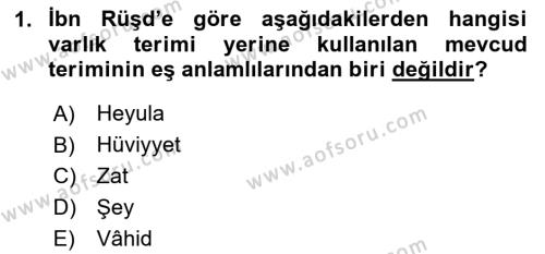 Ortaçağ Felsefesi 2 Dersi 2020 - 2021 Yılı Yaz Okulu Sınavı 1. Soru