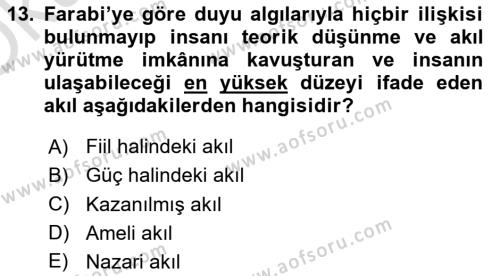 Ortaçağ Felsefesi 2 Dersi 2020 - 2021 Yılı Yaz Okulu Sınavı 13. Soru