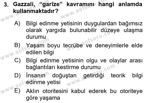 Ortaçağ Felsefesi 2 Dersi 2020 - 2021 Yılı Yaz Okulu Sınavı 3. Soru