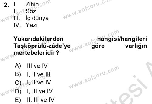 Ortaçağ Felsefesi 2 Dersi 2021 - 2022 Yılı (Final) Dönem Sonu Sınavı 2. Soru