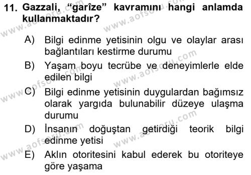 Ortaçağ Felsefesi 2 Dersi 2021 - 2022 Yılı Yaz Okulu Sınavı 11. Soru