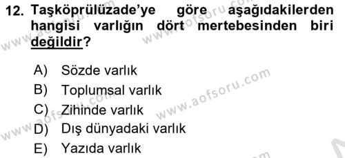 Ortaçağ Felsefesi 2 Dersi 2021 - 2022 Yılı Yaz Okulu Sınavı 12. Soru