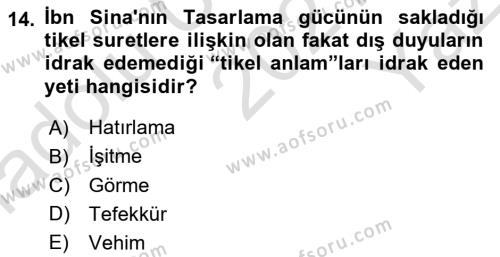 Ortaçağ Felsefesi 2 Dersi 2021 - 2022 Yılı Yaz Okulu Sınavı 14. Soru