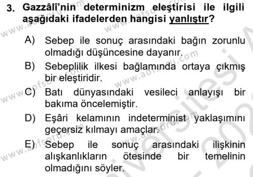 Ortaçağ Felsefesi 2 Dersi 2021 - 2022 Yılı Yaz Okulu Sınavı 3. Soru