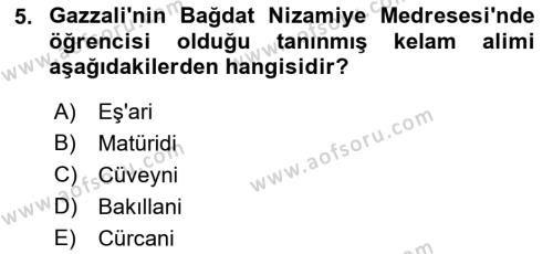 Ortaçağ Felsefesi 2 Dersi 2021 - 2022 Yılı Yaz Okulu Sınavı 5. Soru