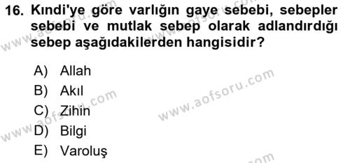 Ortaçağ Felsefesi 2 Dersi 2022 - 2023 Yılı Yaz Okulu Sınavı 16. Soru