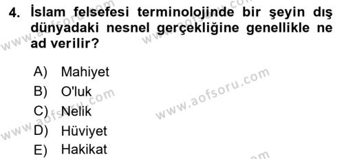 Ortaçağ Felsefesi 2 Dersi 2022 - 2023 Yılı Yaz Okulu Sınavı 4. Soru