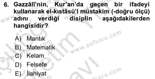 Ortaçağ Felsefesi 2 Dersi 2022 - 2023 Yılı Yaz Okulu Sınavı 6. Soru