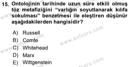 Felsefe Dersi 2022 - 2023 Yılı (Vize) Ara Sınavı 15. Soru