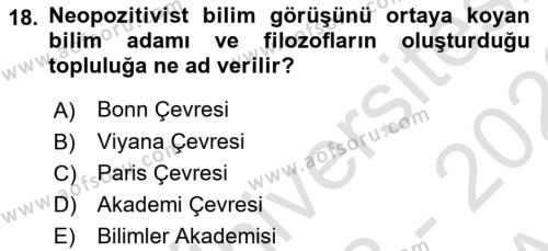 Felsefe Dersi 2022 - 2023 Yılı (Vize) Ara Sınavı 18. Soru