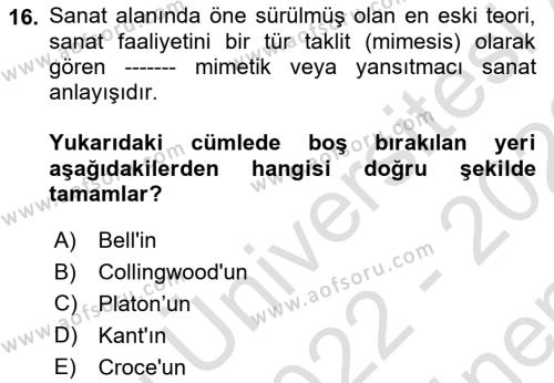 Felsefe Dersi 2022 - 2023 Yılı (Final) Dönem Sonu Sınavı 16. Soru