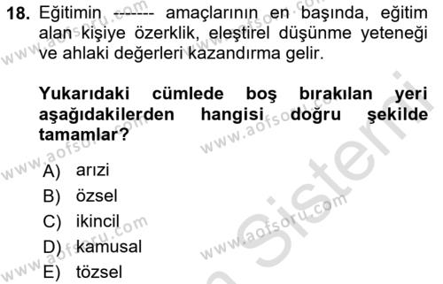 Felsefe Dersi 2022 - 2023 Yılı (Final) Dönem Sonu Sınavı 18. Soru