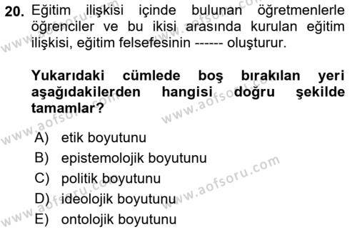 Felsefe Dersi 2022 - 2023 Yılı (Final) Dönem Sonu Sınavı 20. Soru