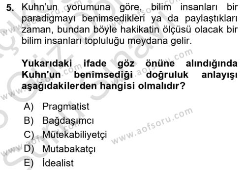 Felsefe Dersi 2022 - 2023 Yılı (Final) Dönem Sonu Sınavı 5. Soru