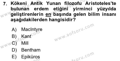 Felsefe Dersi 2022 - 2023 Yılı (Final) Dönem Sonu Sınavı 7. Soru