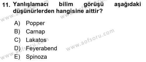 Felsefe Dersi 2022 - 2023 Yılı Yaz Okulu Sınavı 11. Soru