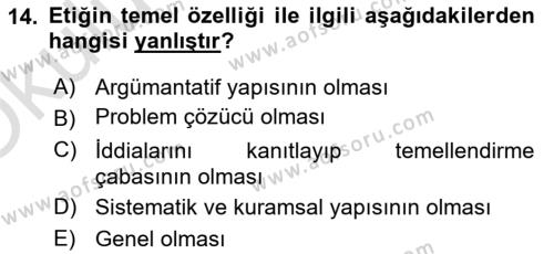 Felsefe Dersi 2022 - 2023 Yılı Yaz Okulu Sınavı 14. Soru