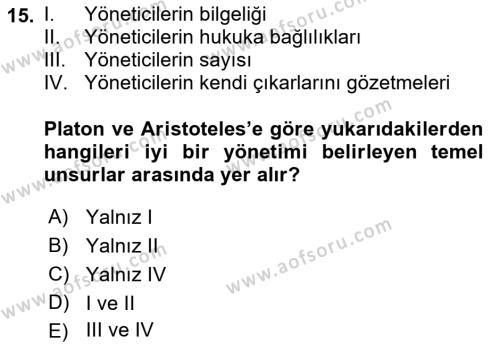 Felsefe Dersi 2022 - 2023 Yılı Yaz Okulu Sınavı 15. Soru