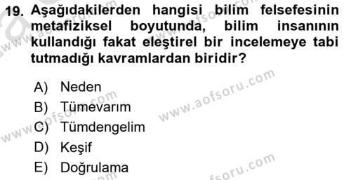 Felsefe Dersi 2023 - 2024 Yılı (Vize) Ara Sınavı 19. Soru