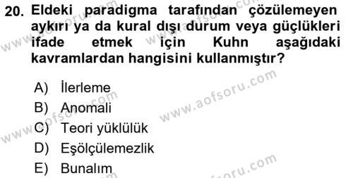 Felsefe Dersi 2023 - 2024 Yılı (Vize) Ara Sınavı 20. Soru