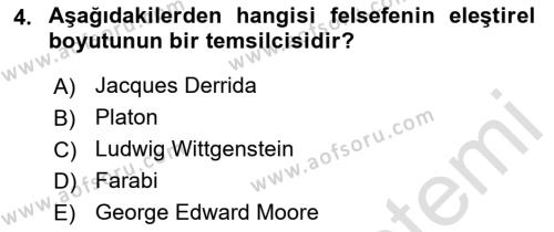 Felsefe Dersi 2023 - 2024 Yılı (Vize) Ara Sınavı 4. Soru
