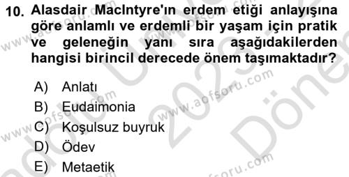 Felsefe Dersi 2023 - 2024 Yılı (Final) Dönem Sonu Sınavı 10. Soru