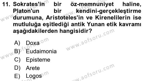 Felsefe Dersi 2023 - 2024 Yılı (Final) Dönem Sonu Sınavı 11. Soru