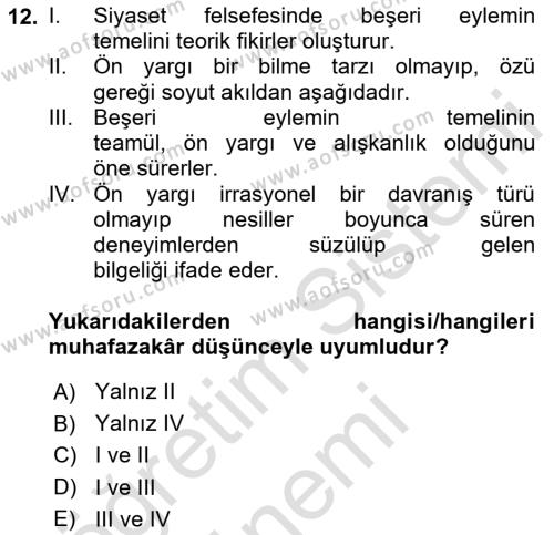 Felsefe Dersi 2023 - 2024 Yılı (Final) Dönem Sonu Sınavı 12. Soru