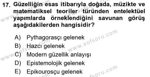 Felsefe Dersi 2023 - 2024 Yılı (Final) Dönem Sonu Sınavı 17. Soru