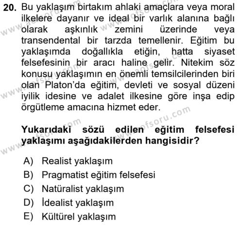 Felsefe Dersi 2023 - 2024 Yılı (Final) Dönem Sonu Sınavı 20. Soru