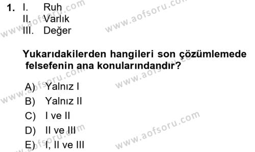 Felsefe Dersi 2023 - 2024 Yılı Yaz Okulu Sınavı 1. Soru