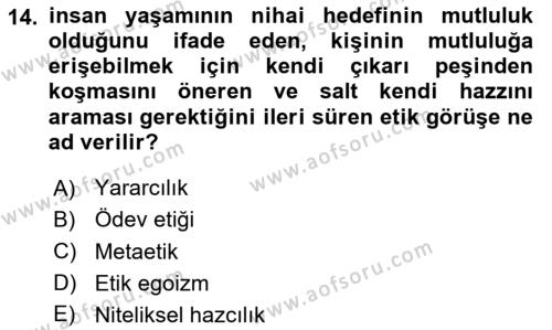 Felsefe Dersi 2023 - 2024 Yılı Yaz Okulu Sınavı 14. Soru