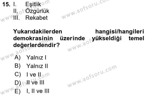 Felsefe Dersi 2023 - 2024 Yılı Yaz Okulu Sınavı 15. Soru