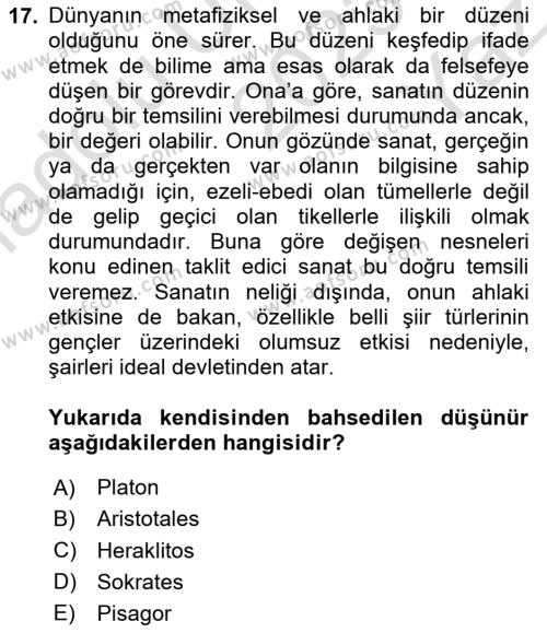 Felsefe Dersi 2023 - 2024 Yılı Yaz Okulu Sınavı 17. Soru