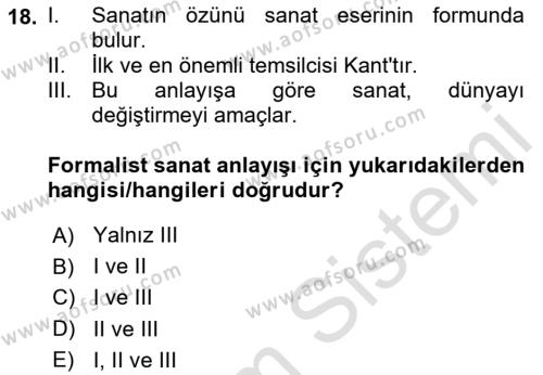 Felsefe Dersi 2023 - 2024 Yılı Yaz Okulu Sınavı 18. Soru