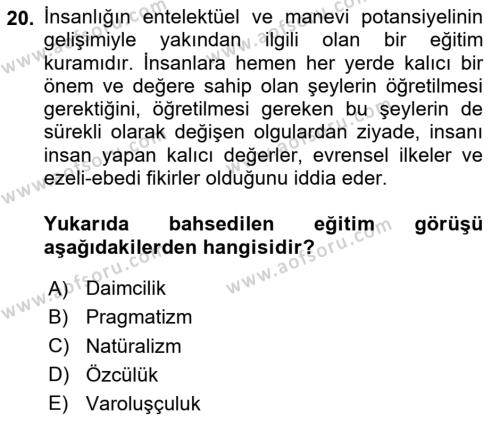 Felsefe Dersi 2023 - 2024 Yılı Yaz Okulu Sınavı 20. Soru