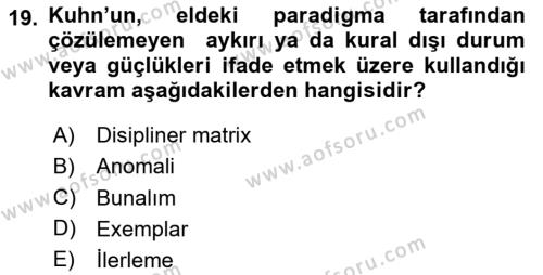 Felsefe Dersi 2024 - 2025 Yılı (Vize) Ara Sınavı 19. Soru