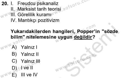 Felsefe Dersi 2024 - 2025 Yılı (Vize) Ara Sınavı 20. Soru