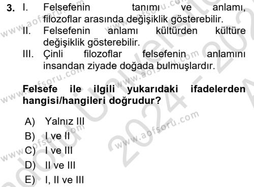 Felsefe Dersi 2024 - 2025 Yılı (Vize) Ara Sınavı 3. Soru